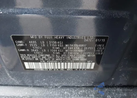 2015 Subaru Outback 2.5I Premium from USA, damaged, VIN 4S4BSBFC3F3292293